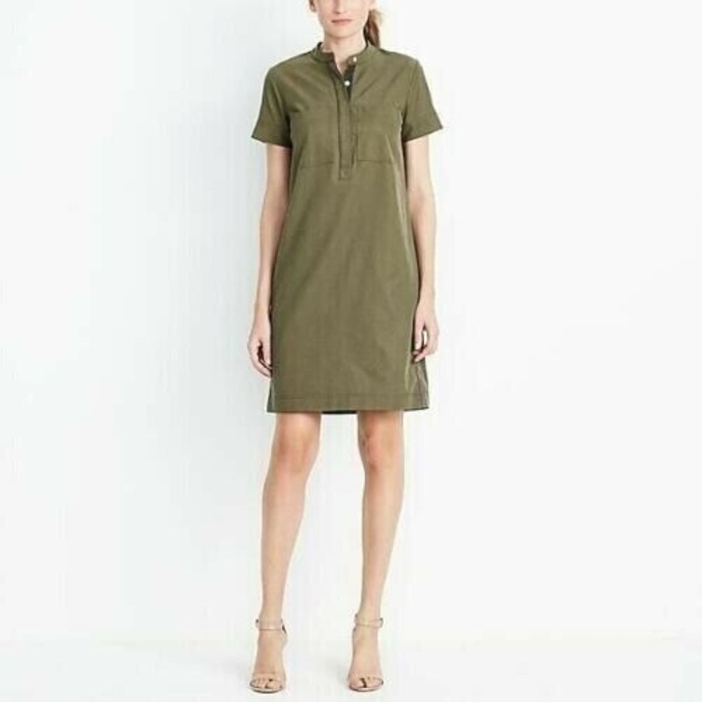 J Crew Size 4 Army Green Above Knee Dress Pockets Knit Short Sleeve